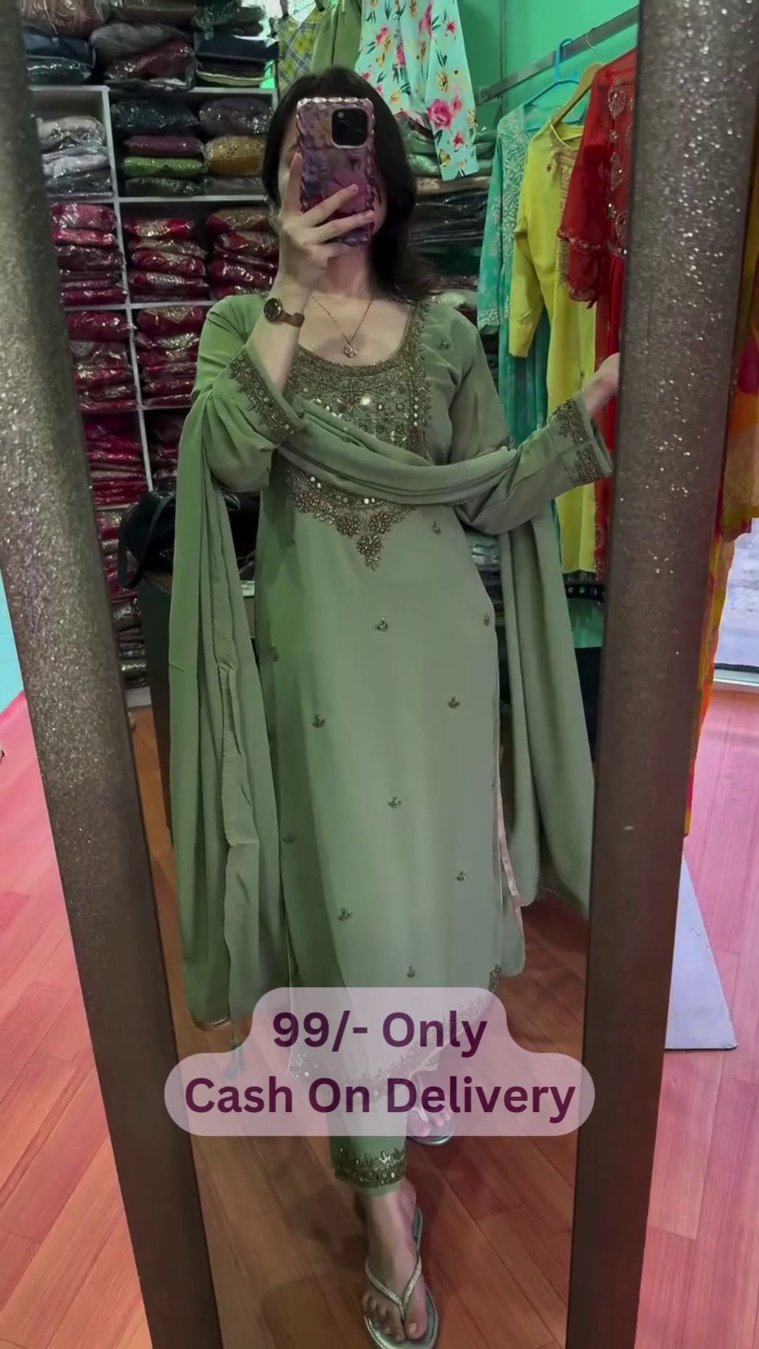 Elegant Sage Green Embroidered Suit – Timeless Grace in Every Detail