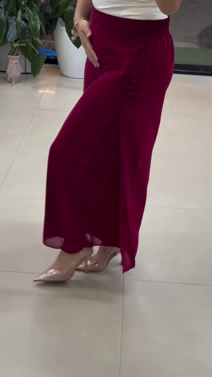 Elegant Maroon Flared Palazzo Pants – Stylish Statement Bottom Wear
