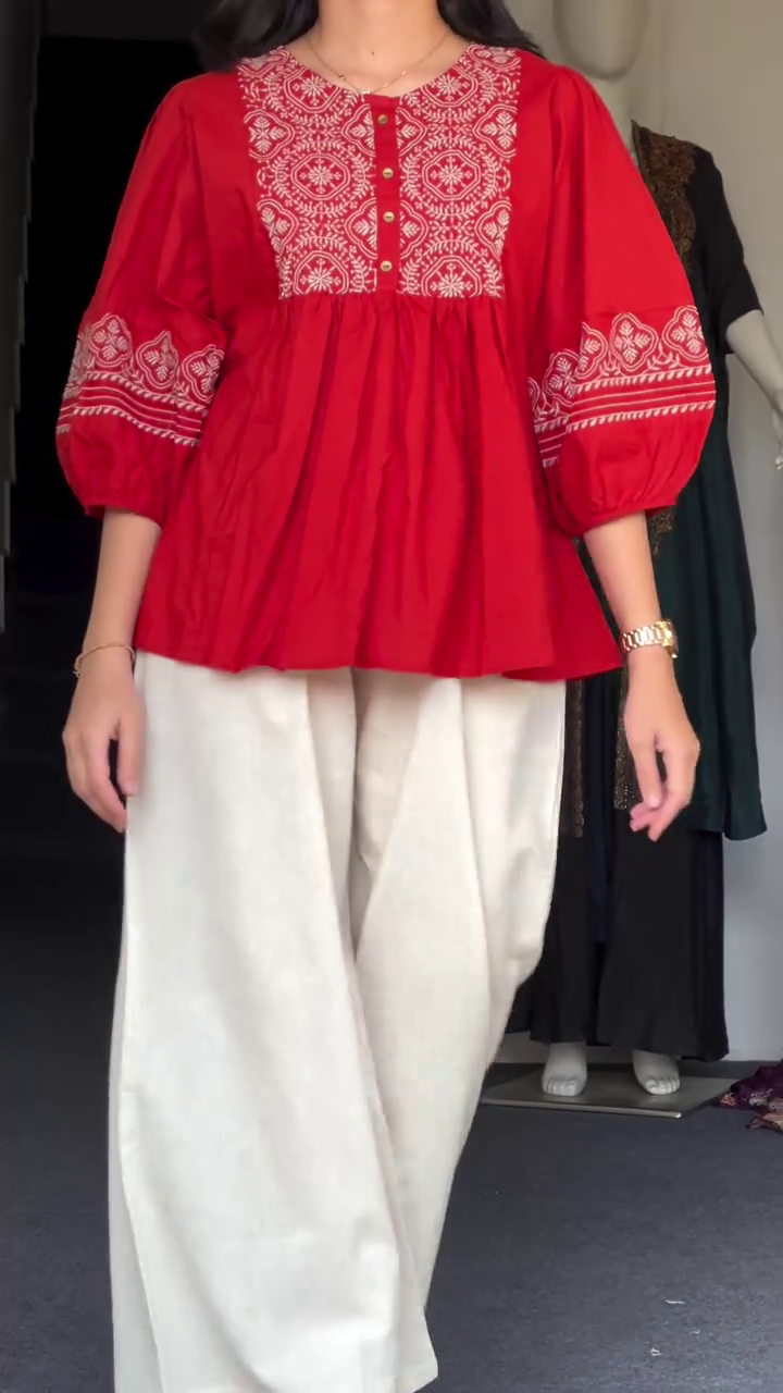 Elegant Purple Embroidered Kurti with Palazzo – Graceful Ethnic Fusion Style