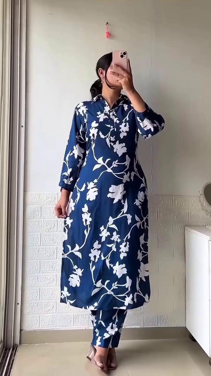 Stylish Blue Floral Kurta Set – Modern Ethnic Everyday Wear
