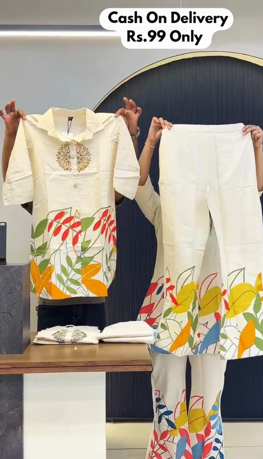 Modern Printed Cotton Kurta Set – Artistic Design with Contemporary Flair