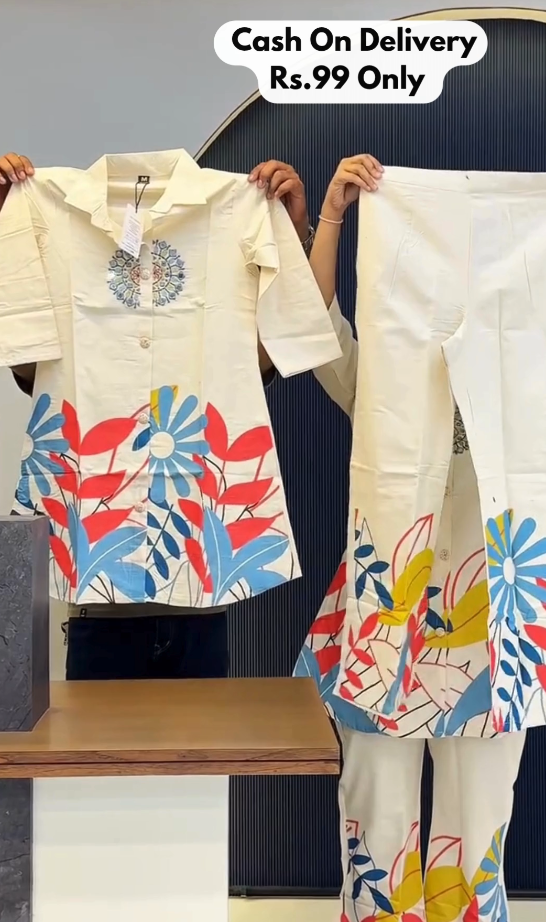 Modern Printed Cotton Kurta Set – Artistic Design with Contemporary Flair