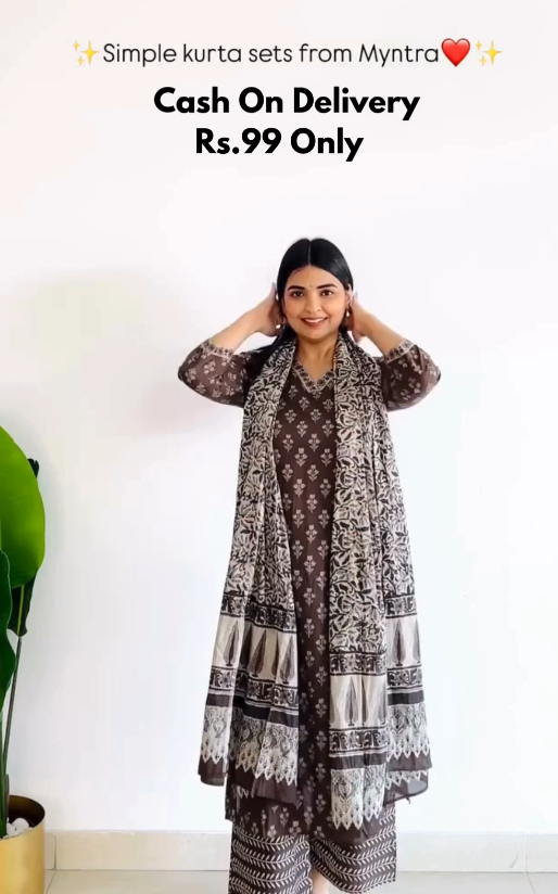 Elegant Brown Printed Kurta Set – Simple Ethnic Style for Everyday Wear