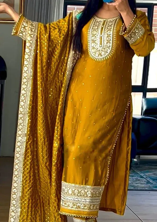Radiant Mustard Yellow Embroidered Suit Set – Festive Elegance with Traditional Charm