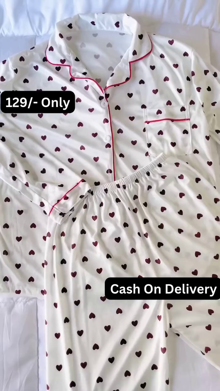 Cute Heart Print Night Suit Set – Soft, Stylish & Perfect for Cozy Nights