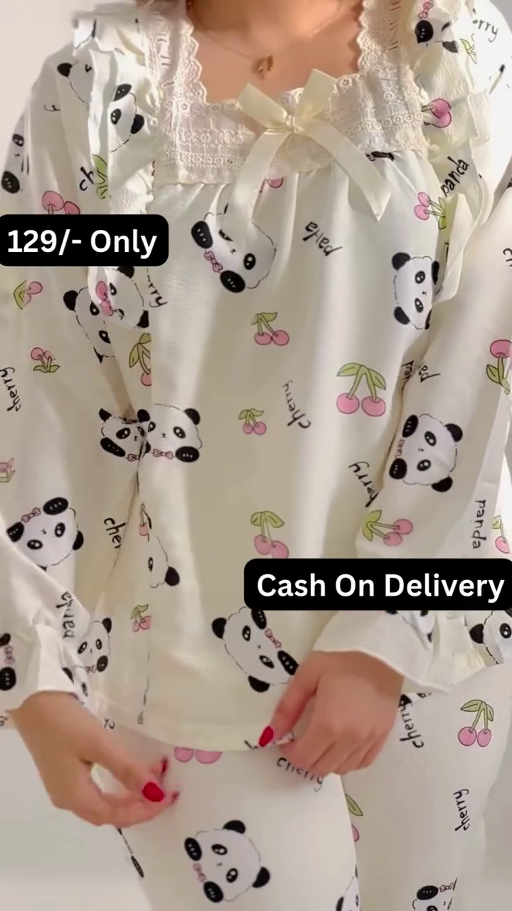Cute Panda Print Night Suit Set – Adorable Comfort for Cozy Nights