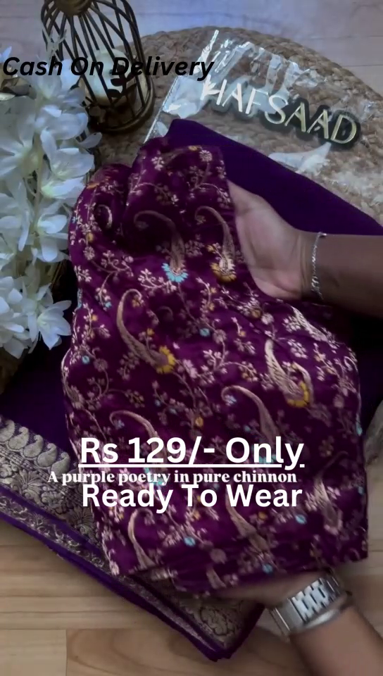 Royal Purple Chinnon Saree – A Touch of Elegance for Just Rs.129