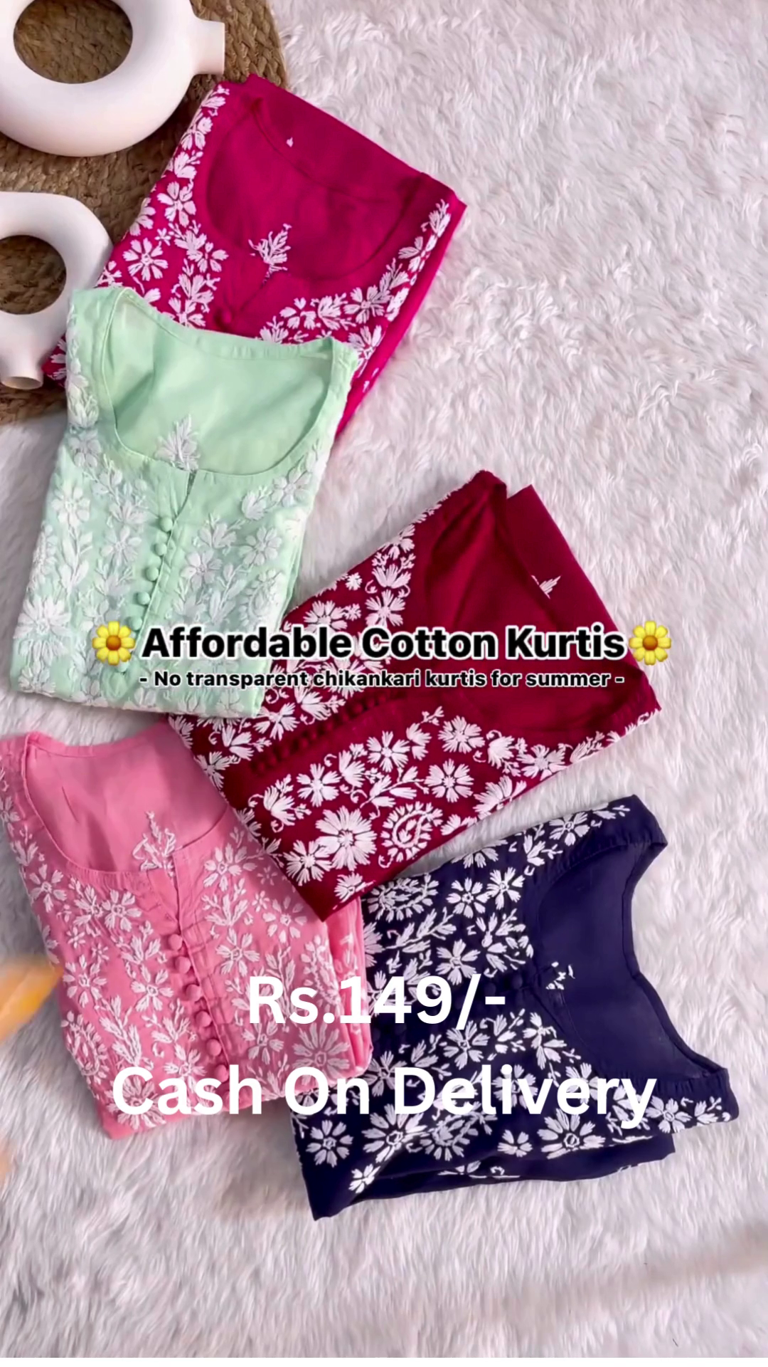 Colorful Cotton Chikankari Kurtis – Summer Comfort at Rs.149