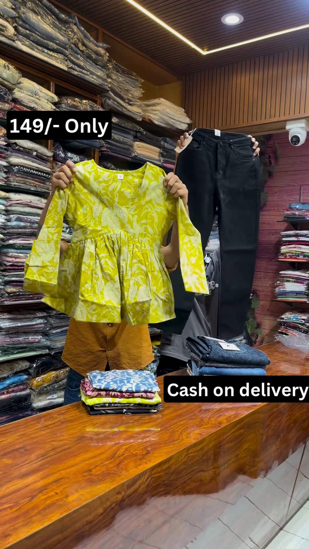 Trendy Yellow Printed Peplum Top with Classic Black Jeans