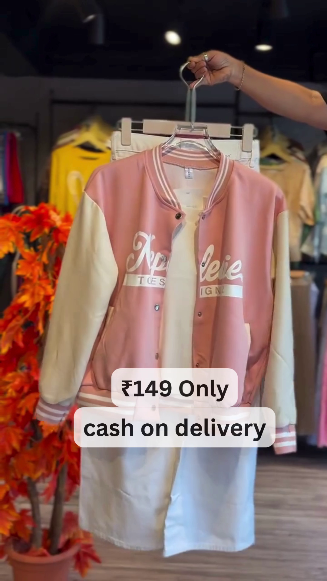Trendy Pink Varsity Jacket with Stylish Inner Dress