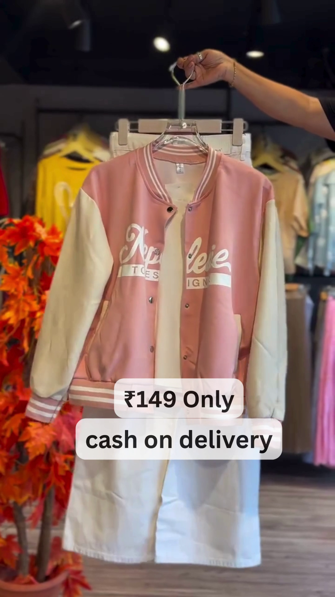 Trendy Pink Varsity Jacket with Stylish Inner Dress
