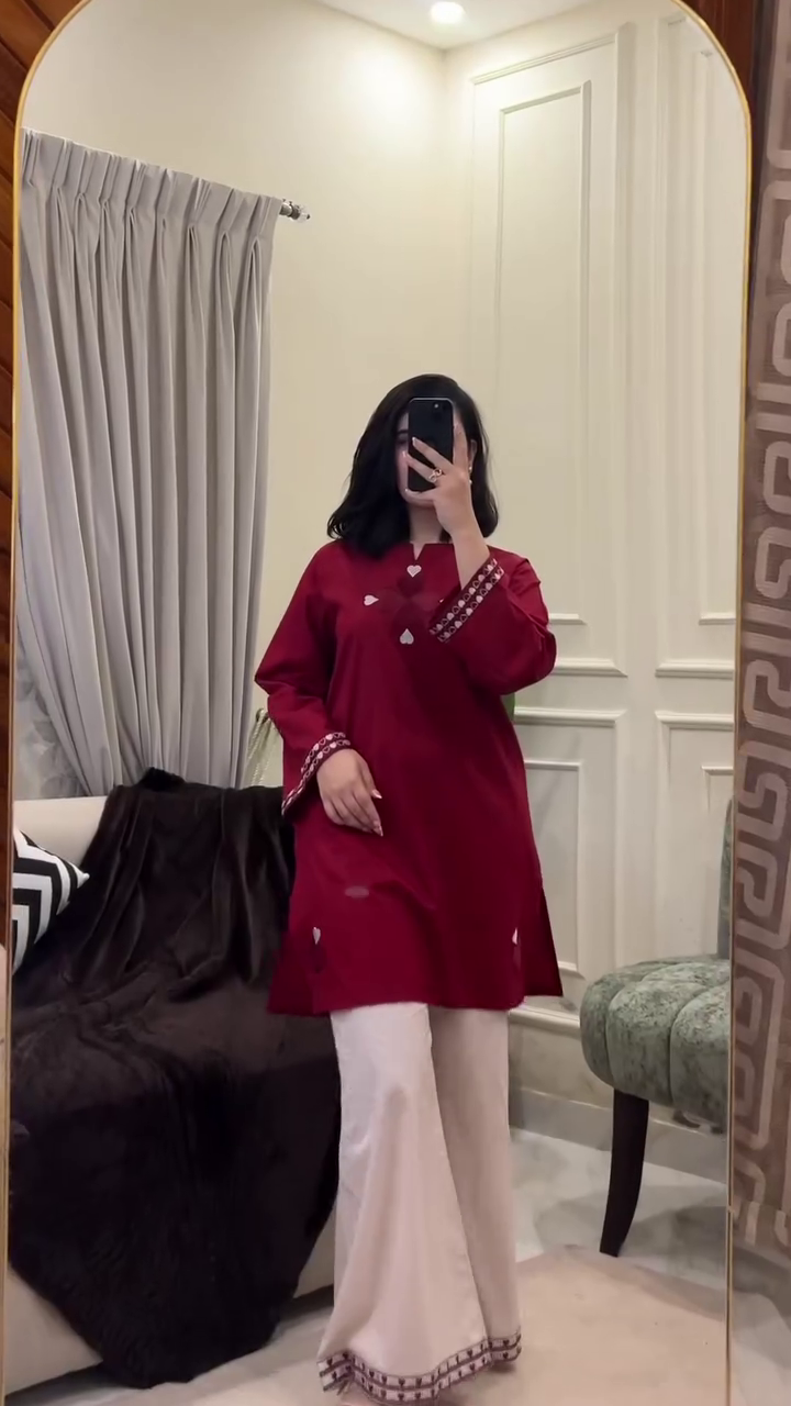 Stylish Red Casual Kurta with Modern Minimal Design