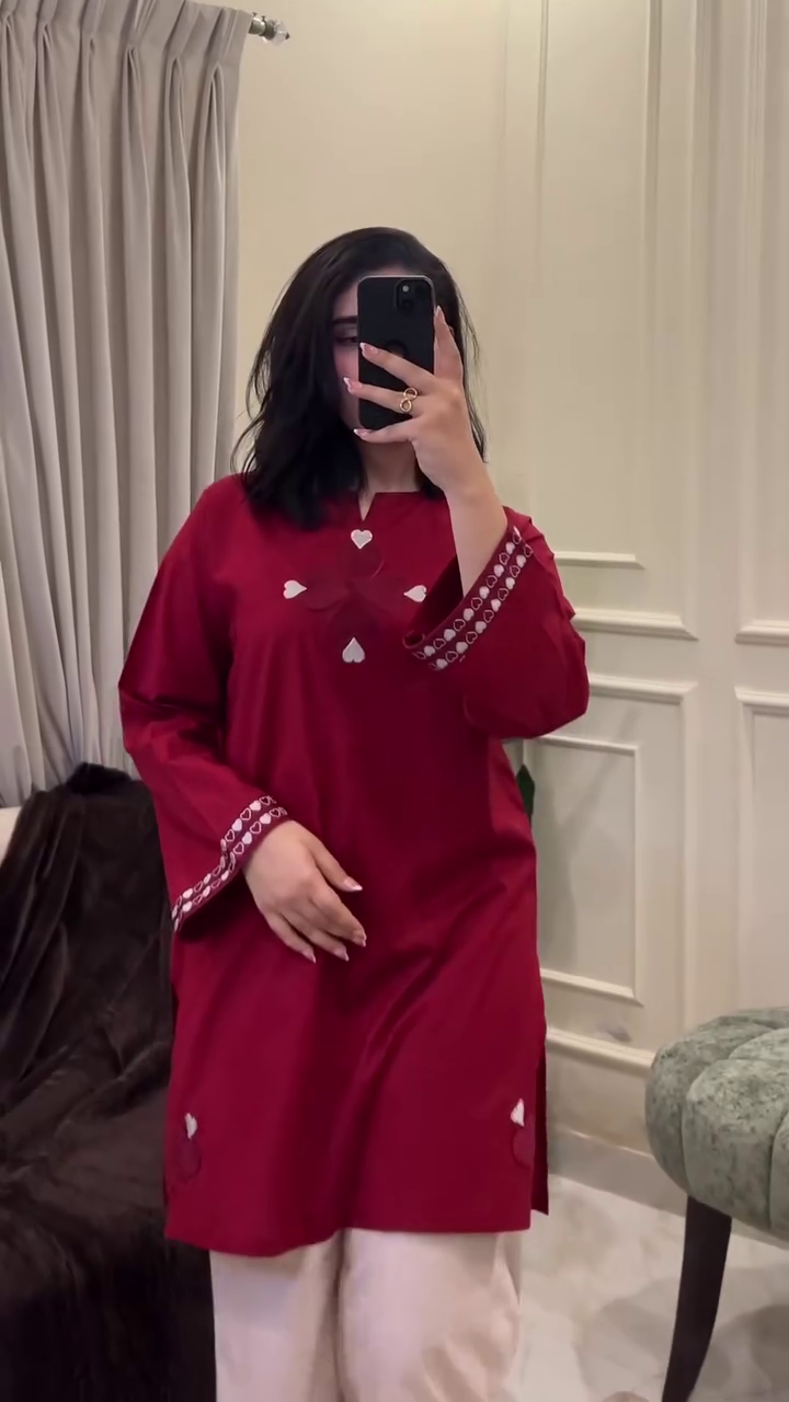 Stylish Red Casual Kurta with Modern Minimal Design