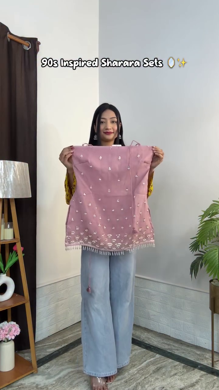 Elegant Dusty Pink Sharara Suit with Soft Feminine Charm