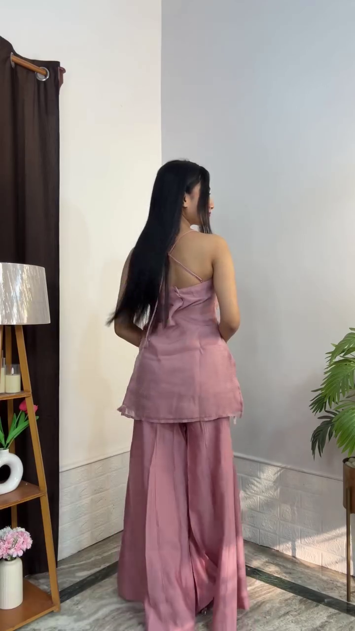 Elegant Dusty Pink Sharara Suit with Soft Feminine Charm