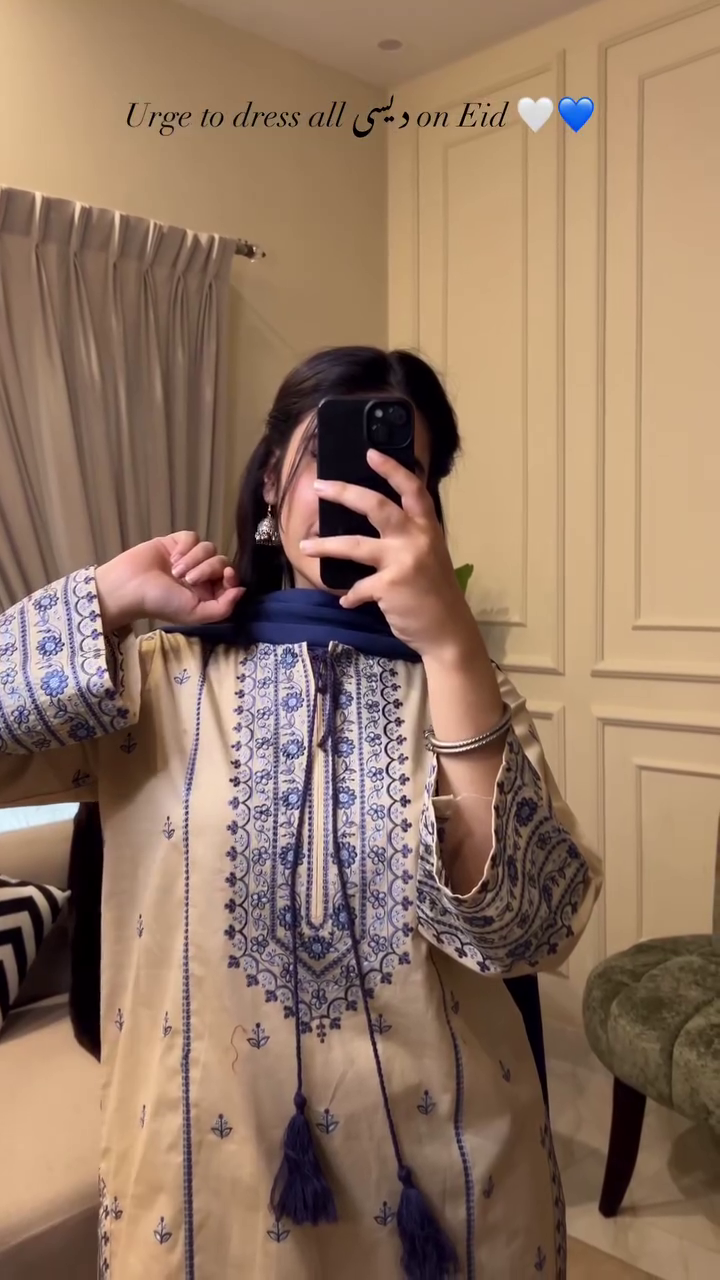 Classic Beige and Blue Embroidered Suit for Elegant Festive Wear