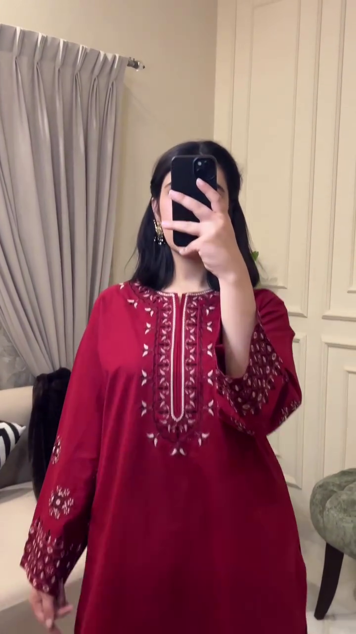 Stylish Red and Black Embroidered Suit for Modern Ethnic Style