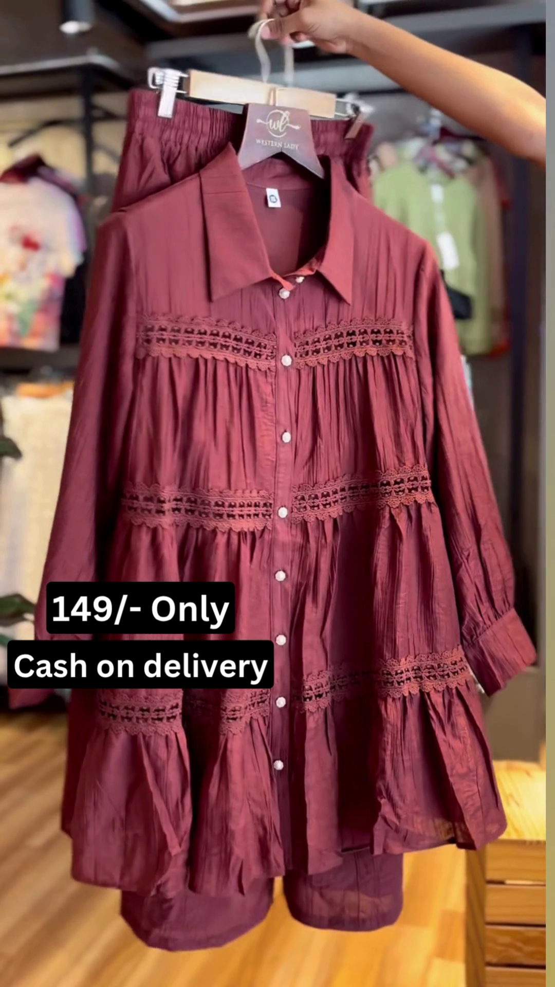 Stylish Maroon Tiered Shirt Dress Set