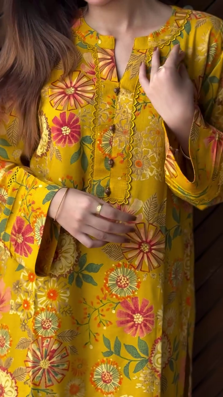 Vibrant Yellow Floral Kurta – Bright Ethnic Charm