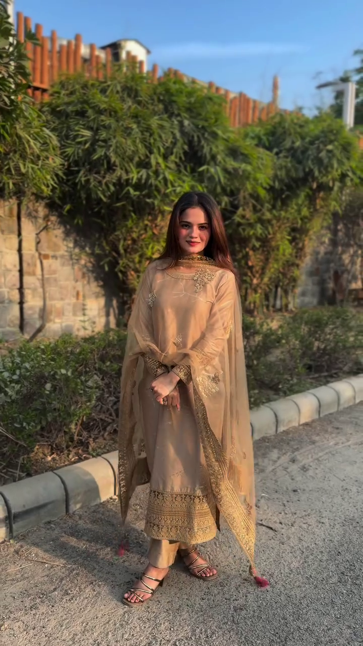Timeless Grace in a Beige Embroidered Ethnic Suit