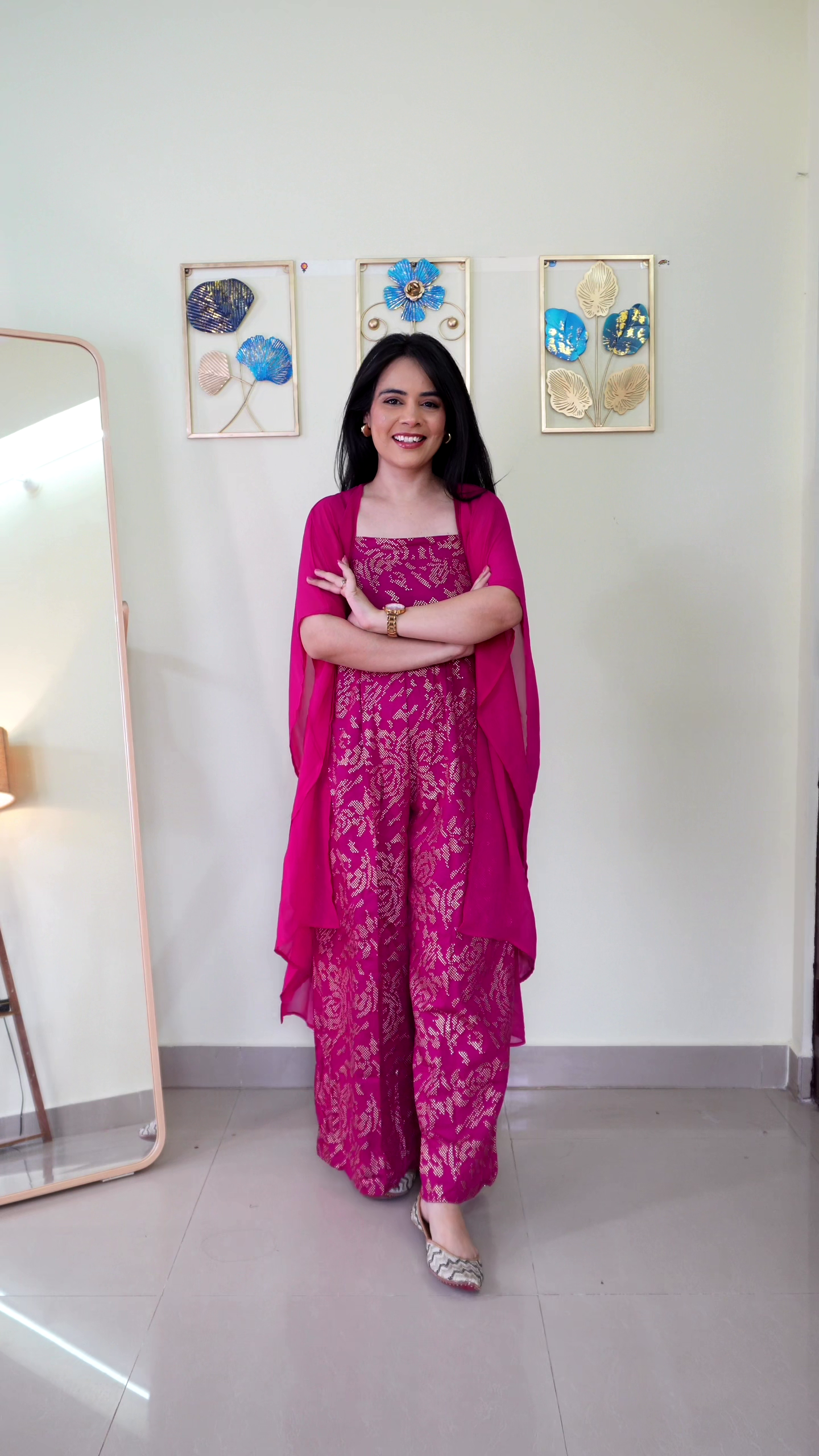 Bold and Beautiful in a Pink Printed Ethnic Ensemble