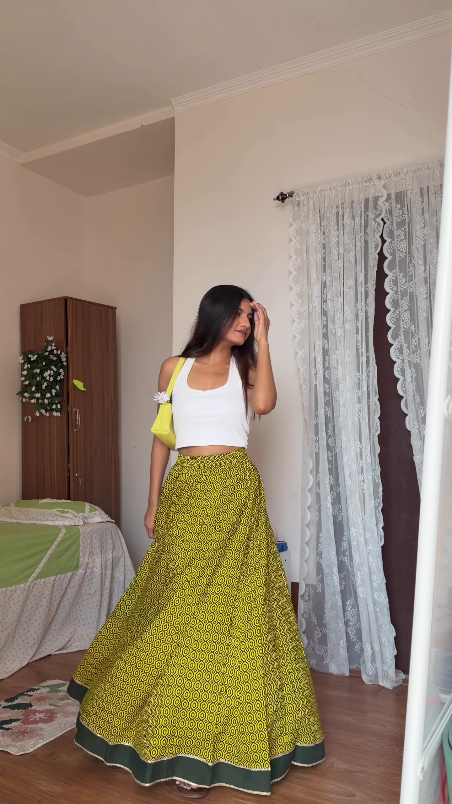 Chic Indo-Western Vibes with a Printed Skirt and Crop Top