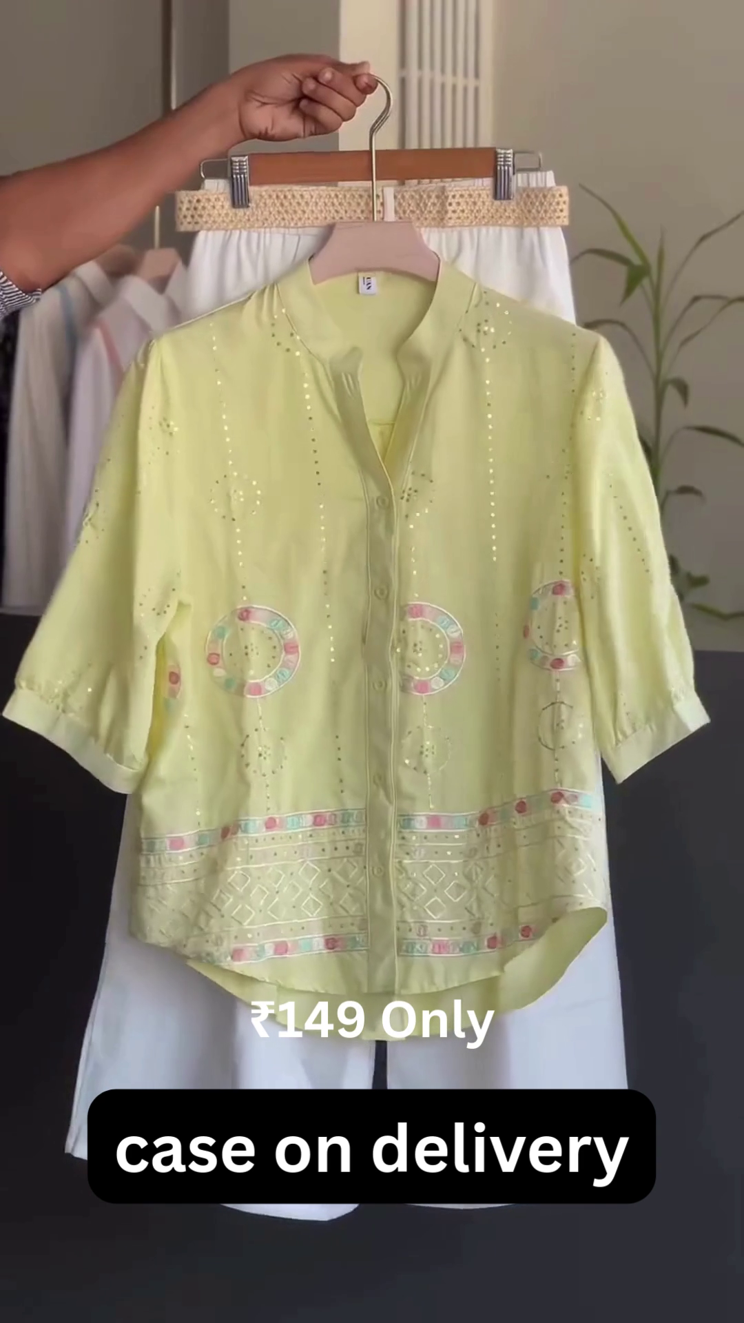 Chic Light Green Embroidered Shirt Set – Fresh & Trendy Look