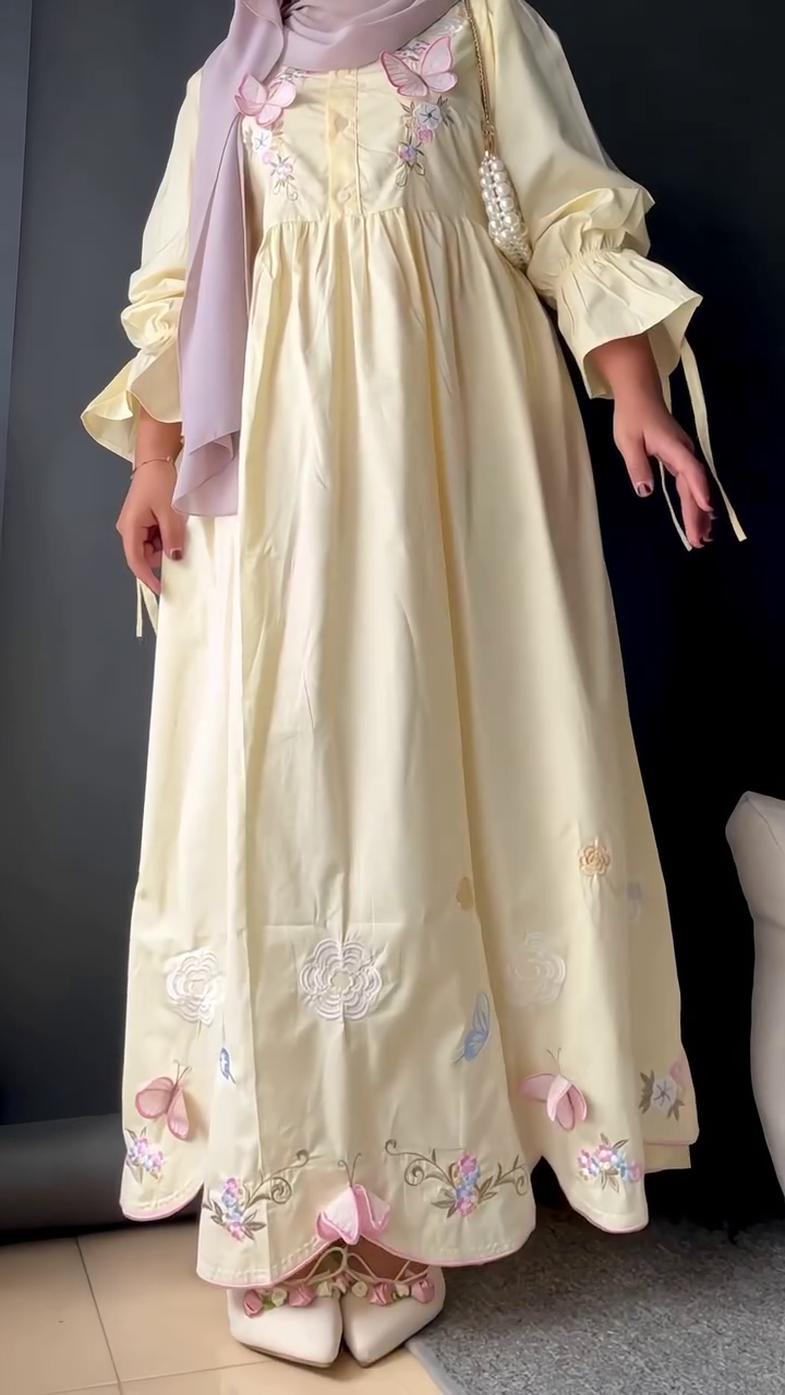 🤍 Graceful Embroidered Maxi – Soft Royal Look