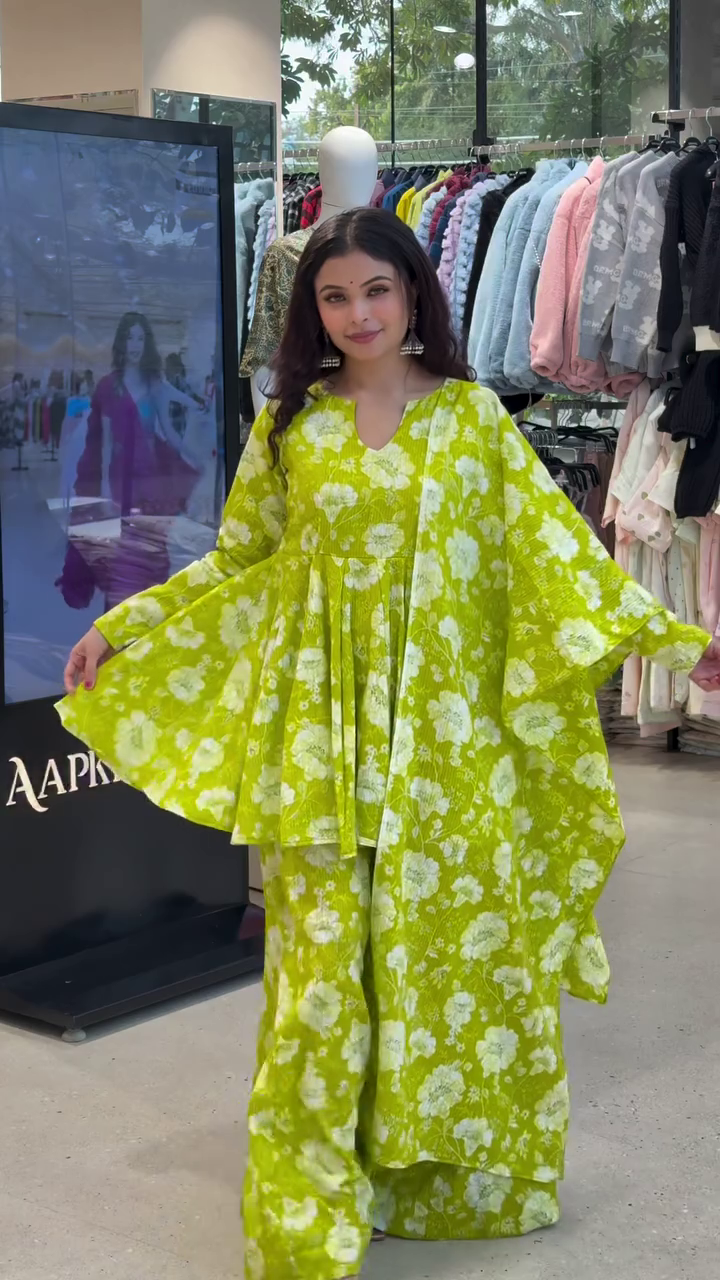 Flowy Green Printed Co-ord Set – Graceful & Breezy Elegance